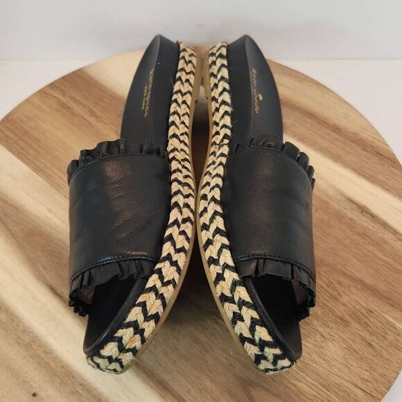 Kate Spade Zahara Black Leather Braided Flat Espadrille Sandals Slides Women's S - Picture 8 of 11